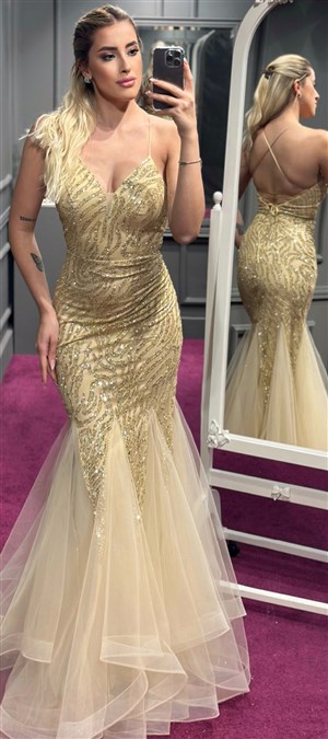 Uzun abiye elbise GOLD