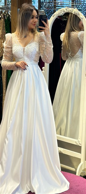 Uzun  Abiye Elbise white